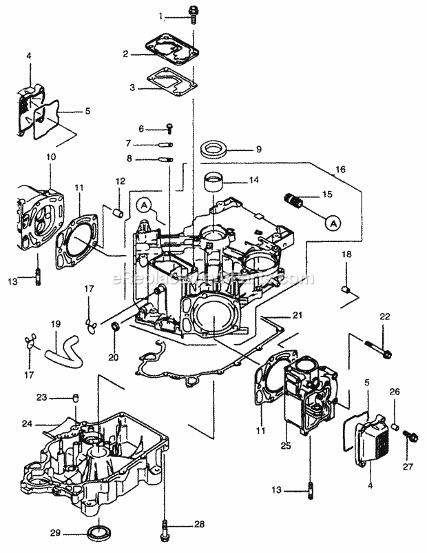 18 Hp Cylinder/Crankcase Diagram and Parts List for Z48L 53AC365M100, 53BA1D5M100 Cub Cadet Lawn Mower